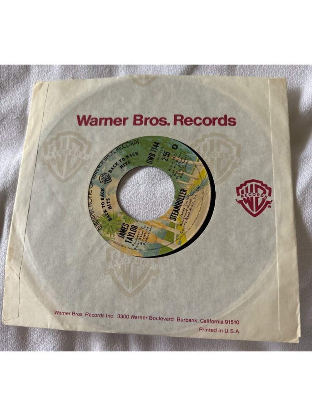 James Taylor 7" Vinyl Record Youve Got A Friend / Steamroller Warner Bros. Back